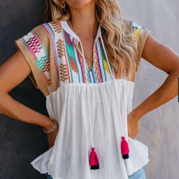 THML Tops - NWT Vici Amalfi Cotton Embroidered Babydoll Top